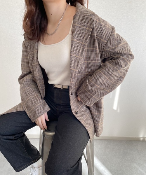 nemne store（ネンネストア）の「サイクリングをするシングルオーバージャケット（テーラードジャケット・レディース・ダークブラウン/ベージュ/グレー・SMALL/MEDIUM）」の21枚目の写真