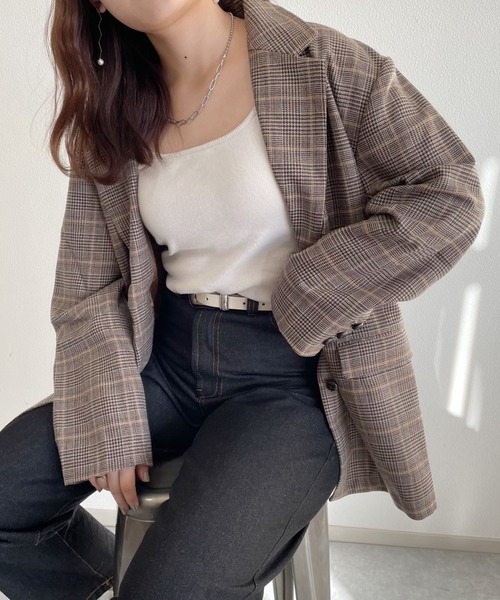 nemne store（ネンネストア）の「サイクリングをするシングルオーバージャケット（テーラードジャケット・レディース・ダークブラウン/ベージュ/グレー・SMALL/MEDIUM）」の7枚目の写真