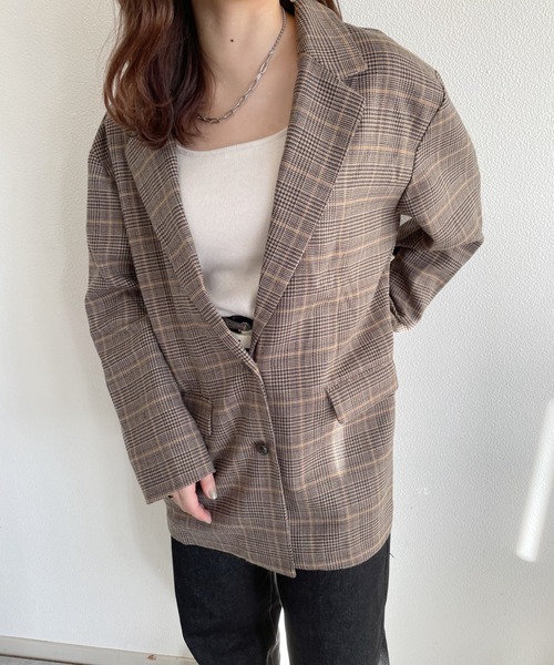 nemne store（ネンネストア）の「サイクリングをするシングルオーバージャケット（テーラードジャケット・レディース・ダークブラウン/ベージュ/グレー・SMALL/MEDIUM）」の12枚目の写真