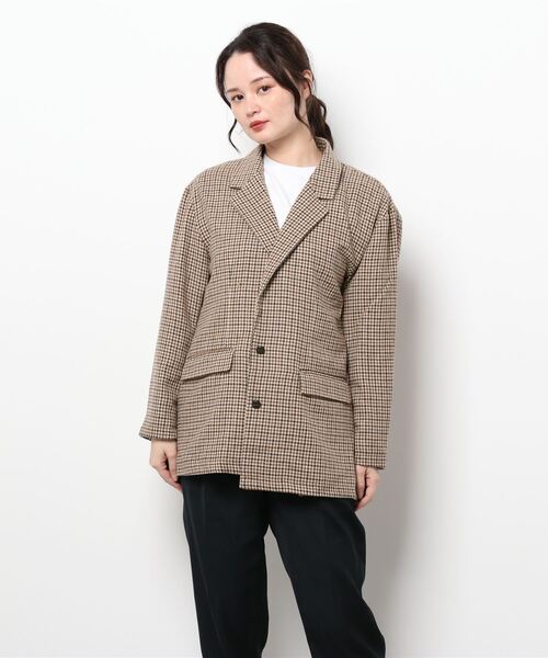 nemne store（ネンネストア）の「サイクリングをするシングルオーバージャケット（テーラードジャケット・レディース・ダークブラウン/ベージュ/グレー・SMALL/MEDIUM）」の13枚目の写真