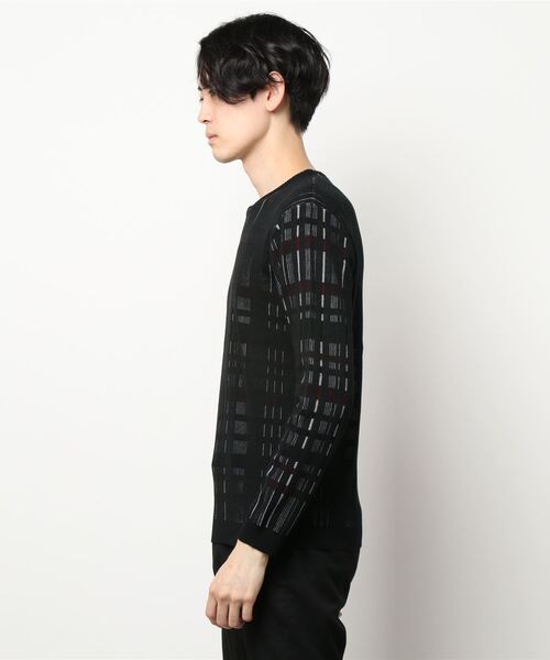 NICOLE CLUB FOR MEN(ニコルクラブフォーメン)の「【21年モデル】チェック風転換裏ボーダーニット(ニット/セーター・メンズ・ホワイト×ネイビー/ホワイト系/ブラック系その他・LARGE/X-LARGE/MEDIUM)」の4枚目の写真