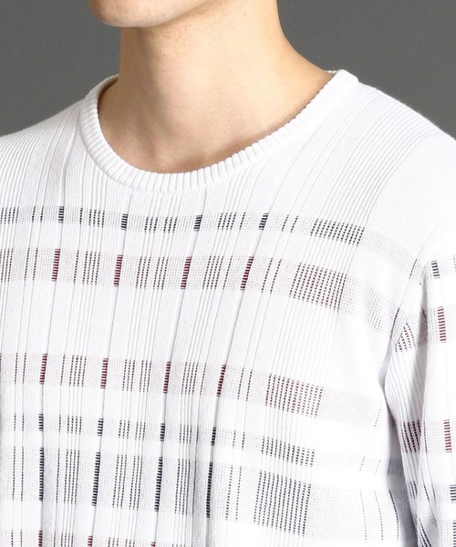 NICOLE CLUB FOR MEN(ニコルクラブフォーメン)の「【21年モデル】チェック風転換裏ボーダーニット(ニット/セーター・メンズ・ホワイト×ネイビー/ホワイト系/ブラック系その他・LARGE/X-LARGE/MEDIUM)」の8枚目の写真