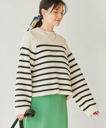 green label relaxing | フォルム スリーブ クロップド プルオーバー ニット ボーダー(ニット/セーター)