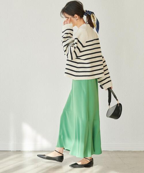 green label relaxing（グリーンレーベルリラクシング）の「フォルム スリーブ クロップド プルオーバー ニット ボーダー（ニット/セーター・レディース・ネイビー/オフホワイト/ライム/その他1・FREE）」の14枚目の写真