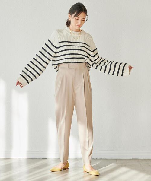 green label relaxing（グリーンレーベルリラクシング）の「フォルム スリーブ クロップド プルオーバー ニット ボーダー（ニット/セーター・レディース・ネイビー/オフホワイト/ライム/その他1・FREE）」の6枚目の写真