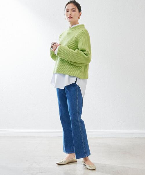 green label relaxing（グリーンレーベルリラクシング）の「フォルム スリーブ クロップド プルオーバー ニット ボーダー（ニット/セーター・レディース・ネイビー/オフホワイト/ライム/その他1・FREE）」の5枚目の写真