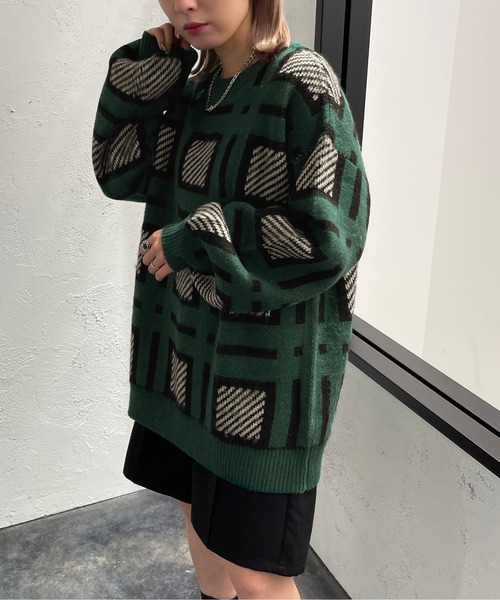apres jour mignon(アプレジュールミニョン)の「チェック柄ニット【ZOZOTOWN限定アイテム】(ニット/セーター・レディース・ネイビー/ブラック/アイボリー・フリー/X-LARGE)」の3枚目の写真