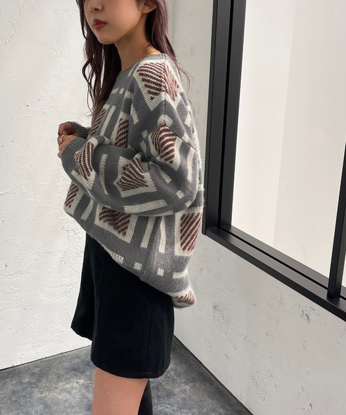 apres jour mignon(アプレジュールミニョン)の「チェック柄ニット【ZOZOTOWN限定アイテム】(ニット/セーター・レディース・ネイビー/ブラック/アイボリー・フリー/X-LARGE)」の6枚目の写真