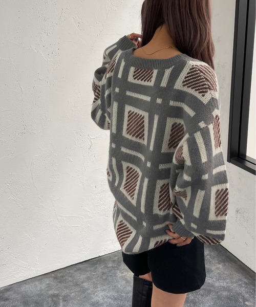 apres jour mignon(アプレジュールミニョン)の「チェック柄ニット【ZOZOTOWN限定アイテム】(ニット/セーター・レディース・ネイビー/ブラック/アイボリー・フリー/X-LARGE)」の7枚目の写真