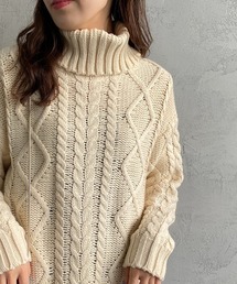 [ALLUMER/アリュメール] ケーブル編み タートルネックニットプルオーバー