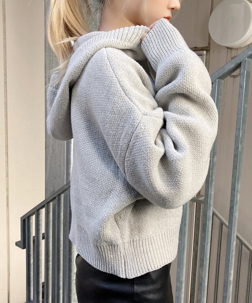 Figments(フィグメンツ)の「クロップドニットパーカー(カーディガン/ボレロ・レディース・ライトパープル/グレー・FREE)」の12枚目の写真