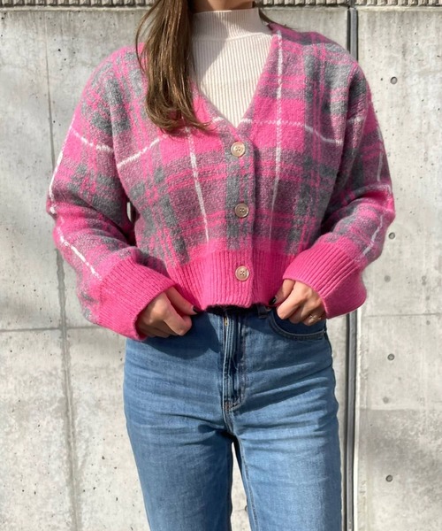 HEYUMM（ヘユム）の「HEYUMM　モヘアライクショートニットカーディガン（カーディガン/ボレロ・レディース・ホワイト系その他/ブルー系その他/ピンク系その他・ONE）」の3枚目の写真