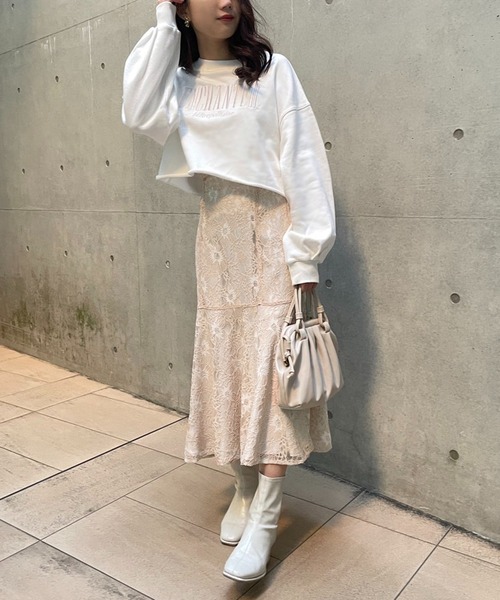 one after another NICE CLAUP（ワンアフターアナザーナイスクラップ）の「【Ｓ・Ｍサイズ展開あり】ハイウエスト総レースマーメイドスカート（スカート・レディース・オフホワイト/ピンクベージュ・SMALL/MEDIUM）」の15枚目の写真