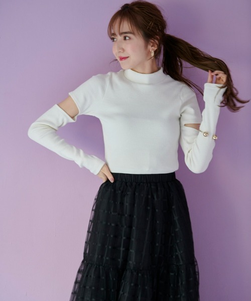 VIOLETTA(ヴィオレッタ)の「スリーブカットアウトリブトップス(Tシャツ/カットソー・レディース・ホワイト/ブラック/ブラウン・FREE)」の14枚目の写真