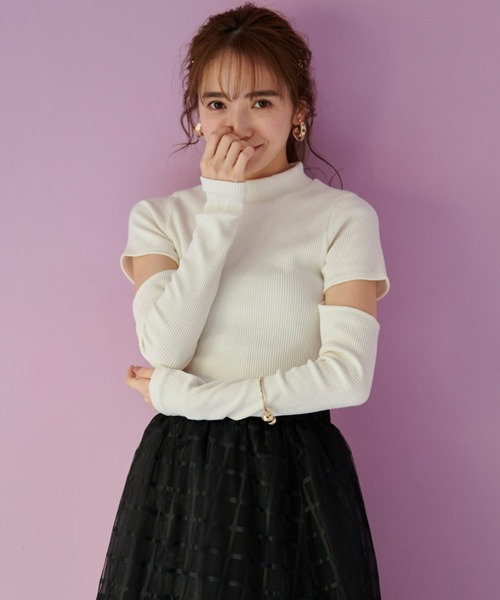 VIOLETTA(ヴィオレッタ)の「スリーブカットアウトリブトップス(Tシャツ/カットソー・レディース・ホワイト/ブラック/ブラウン・FREE)」の13枚目の写真