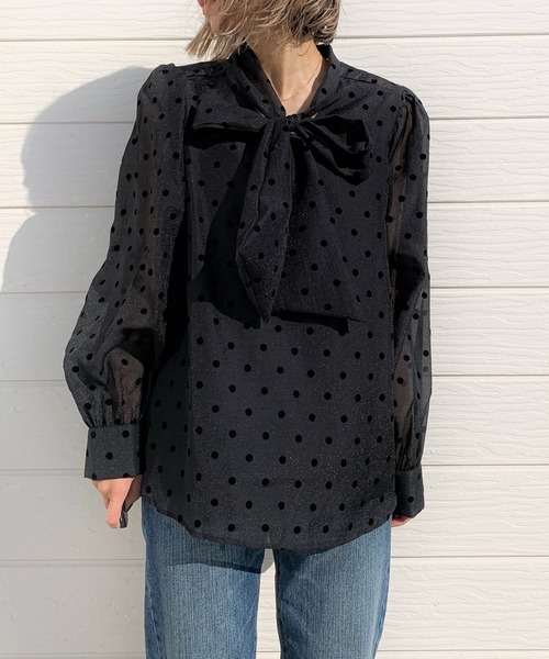 Q（キュー）の「ドットタイブラウス（シャツ/ブラウス・レディース・ブラック系その他/ホワイト系その他・MEDIUM）」の6枚目の写真