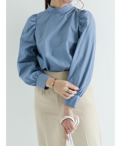 Sa-Rah スタンドネックギャザーブラウス長袖　ギンガムチェック Te chichi（テチチ）の「ギンガムチェックスタンドネックブラウス