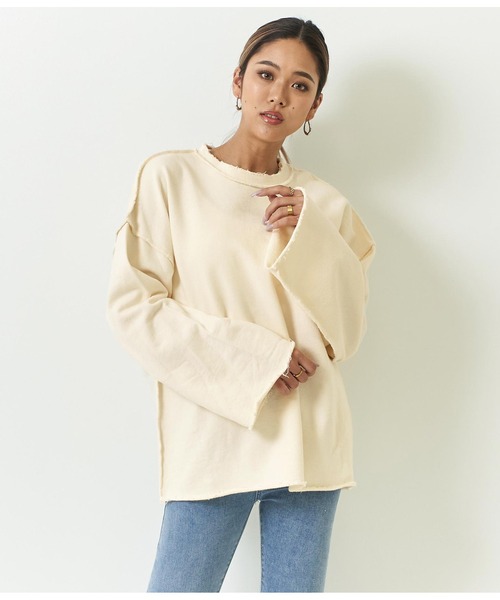 ANAP（アナップ）の「オーバーサイズダメージ裏毛トップス（スウェット・レディース・ブラウン/アイボリー/スミクロ/イエロー×グリーン・FREE）」の2枚目の写真