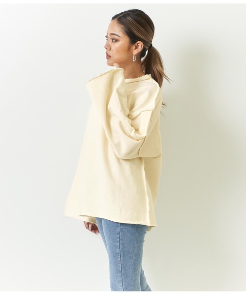 ANAP（アナップ）の「オーバーサイズダメージ裏毛トップス（スウェット・レディース・ブラウン/アイボリー/スミクロ/イエロー×グリーン・FREE）」の5枚目の写真