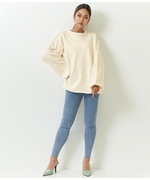 ANAP（アナップ）の「オーバーサイズダメージ裏毛トップス（スウェット・レディース・ブラウン/アイボリー/スミクロ/イエロー×グリーン・FREE）」の6枚目の写真