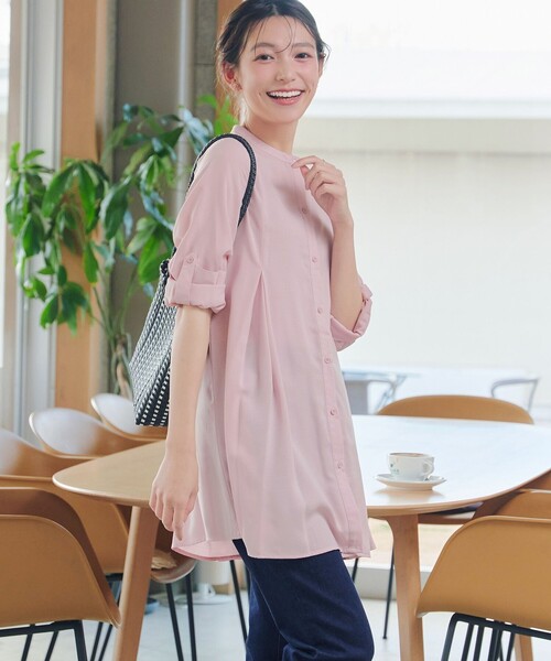 Tiaclasse(ティアクラッセ)の「バンドカラーシャツチュニックブラウス(シャツ/ブラウス・レディース・ネイビー/オフホワイト/サックスブルー/ブルー系その他/ホワイト系その他/ピンク/グリーン/ブラック・M/L)」の22枚目の写真