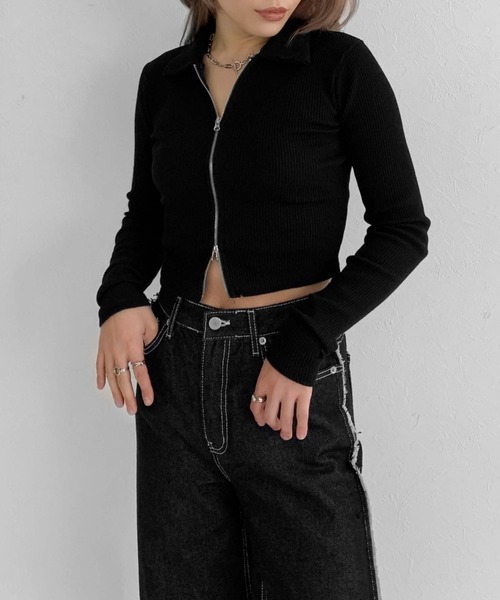 ダブルジッパーボレロトップス【black】 LVEU.（ラブユ.）の「Double zipper rib tops / ダブルジッパー