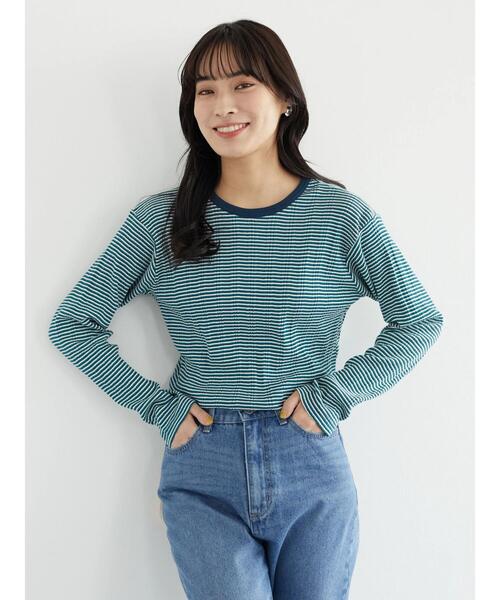 Green Parks(グリーンパークス)の「配色リブプルオーバー(Tシャツ/カットソー・レディース・イエロー/グリーン/ネイビー・FREE)」の4枚目の写真