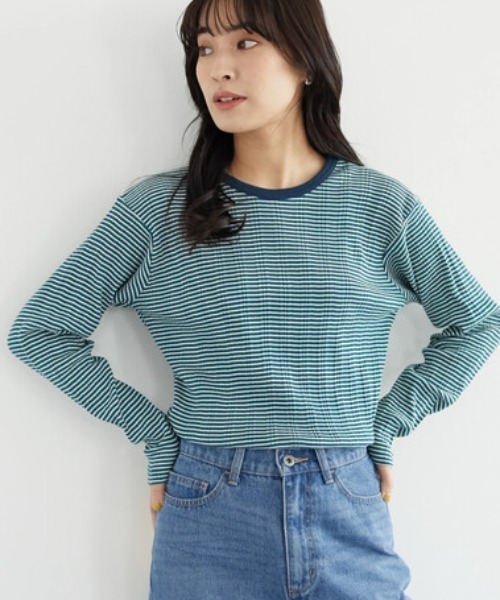 Green Parks(グリーンパークス)の「配色リブプルオーバー(Tシャツ/カットソー・レディース・イエロー/グリーン/ネイビー・FREE)」の2枚目の写真