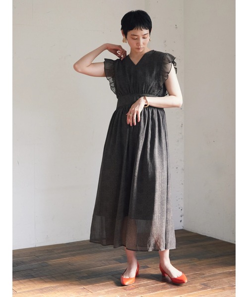 armonia(アルモニーア)の「armonia. 袖フリル柄ワンピース(ワンピース・レディース・ブラック/ベージュ/ネイビー・FREE)」の1枚目の写真