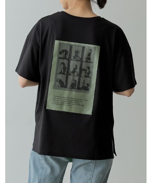 Re:EDIT(リエディ)の「バックプリントオーバーサイズTシャツ(Tシャツ/カットソー・レディース・ブラック/オフホワイト/グレイッシュベージュ・MEDIUM/LARGE)」の6枚目の写真
