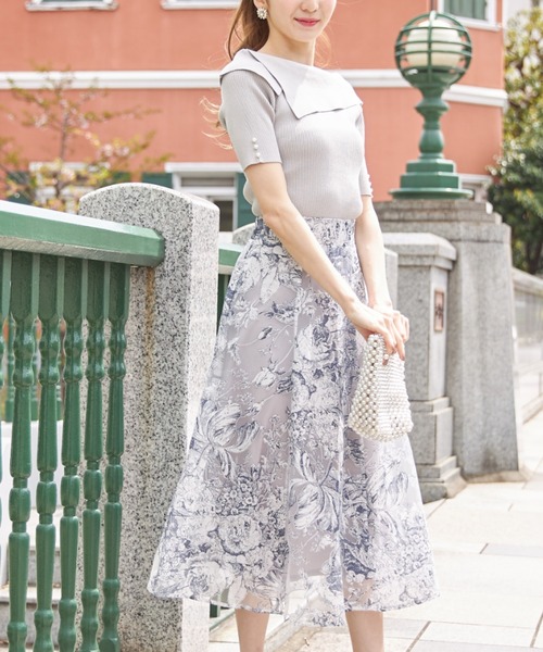 tocco closet（トッコ　クローゼット）の「袖口パール付きオフショル風切り替えデザインリブニットプルオーバー（ニット/セーター・レディース・ホワイト/グレー系その他・M）」の9枚目の写真