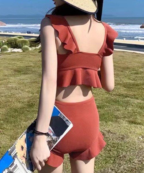 TeddyShop（テディショップ）の「【大きいサイズ有/リップル風 立体生地】レディース水着 ビスチェ風ビキニ フリルハイウエストタンキニ 上下2点セット（水着・レディース・ブラック/テラコッタ/カーキ/グレー/ブラウン/ライトベージュ/ネイビー・LL/M/L）」の20枚目の写真