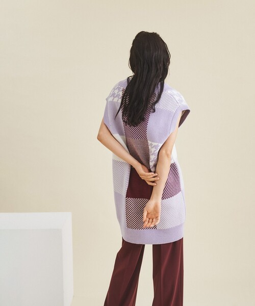 美品✨グレースクラス ブロックチェックニットベスト ジレ ロング丈 ブラック 美品✨グレースクラス ブロックチェックニットベスト ジレ