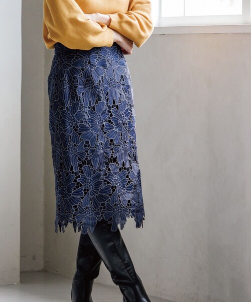 index（インデックス）の「◆配色レースタイトスカート【WEB限定サイズ】（スカート・レディース・パープル系その他/ライトグレー系4/ネイビー系4/イエロー系9・40/38/36/42）」の8枚目の写真