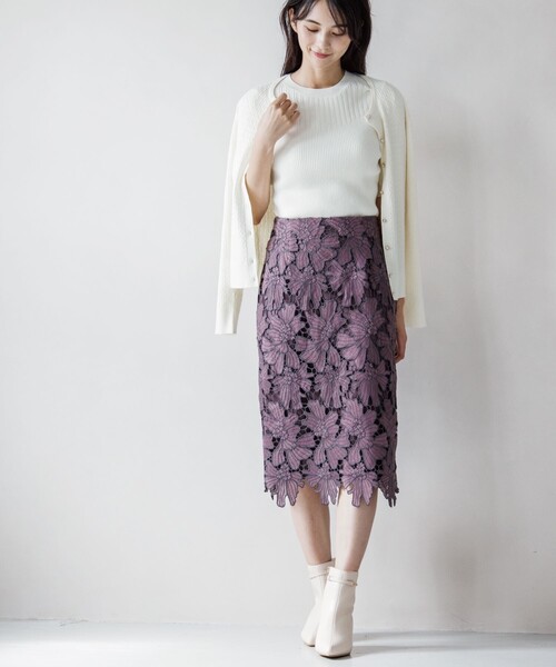index（インデックス）の「◆配色レースタイトスカート【WEB限定サイズ】（スカート・レディース・パープル系その他/ライトグレー系4/ネイビー系4/イエロー系9・40/38/36/42）」の14枚目の写真
