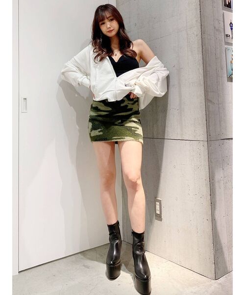 GYDA（ジェイダ）の「カモフラニット スカートライクショートパンツ（スカート・レディース・カーキ/グレー・FREE）」の10枚目の写真