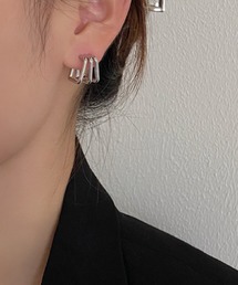SALE 落ちにくいピアス風トリプルスクエアイヤリング