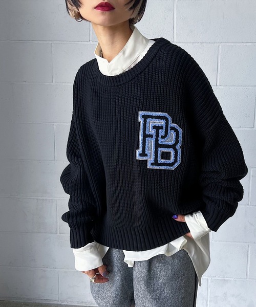 PAGEBOY（ページボーイ）の「カレッジニットプルオーバー（ニット/セーター・レディース・ブラック/オフホワイト・FREE）」の2枚目の写真