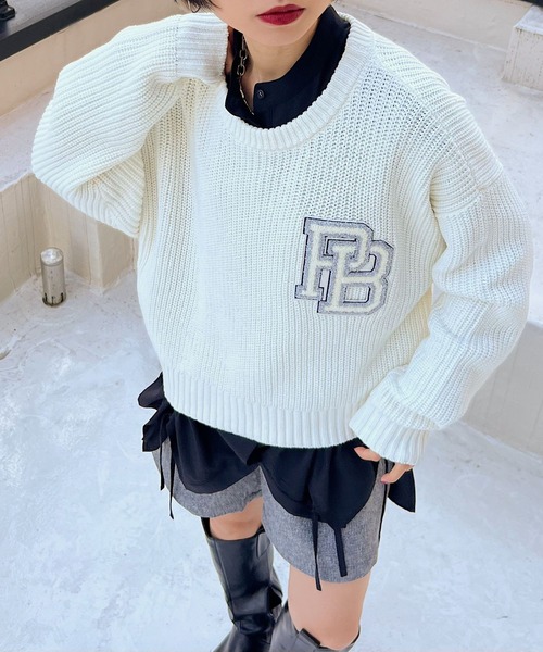 PAGEBOY（ページボーイ）の「カレッジニットプルオーバー（ニット/セーター・レディース・ブラック/オフホワイト・FREE）」の11枚目の写真