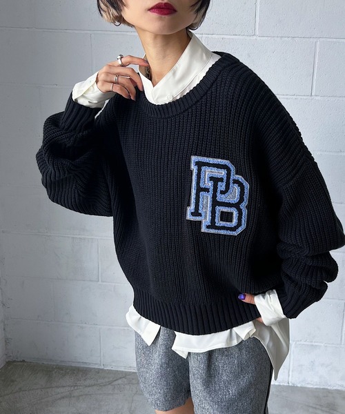 PAGEBOY（ページボーイ）の「カレッジニットプルオーバー（ニット/セーター・レディース・ブラック/オフホワイト・FREE）」の5枚目の写真