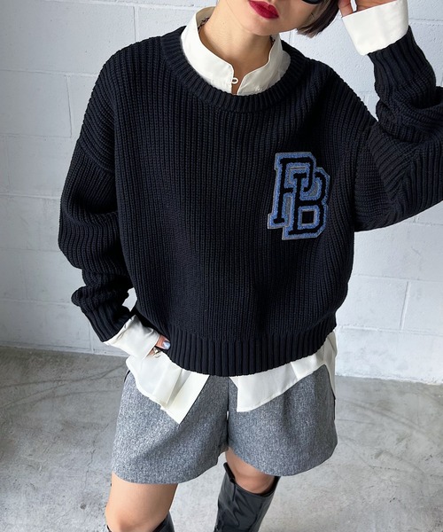 PAGEBOY（ページボーイ）の「カレッジニットプルオーバー（ニット/セーター・レディース・ブラック/オフホワイト・FREE）」の3枚目の写真