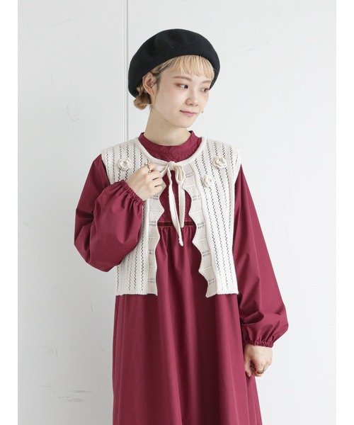 ehka sopo（エヘカソポ）の「お花モチーフニットベスト（ベスト・レディース・ブラウン/グリーン/キナリ・ﾌﾘ-）」の2枚目の写真