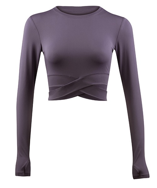 HYSSHOP（エイチワイエスショップ）の「レディース 長袖クロップド丈クロスデザインヨガウェアトップス ピラティスウェア[トレーニングウェア/ジムウェア/ピラティスウェア]（その他トップス・レディース・パープル/グレー/ブラック/ブルー/ホワイト・S/M/XL/L）」の6枚目の写真