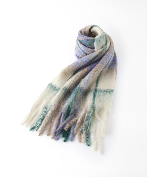 THROW（スロー）の「【THROW / スロー】Mohair Shaggy Big Check（マフラー・メンズ・ホワイト/ブラウン・FREE）」の2枚目の写真