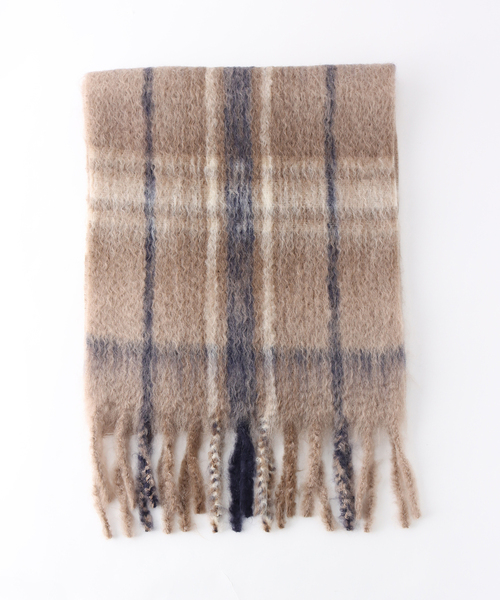THROW（スロー）の「【THROW / スロー】Mohair Shaggy Big Check（マフラー・メンズ・ホワイト/ブラウン・FREE）」の3枚目の写真