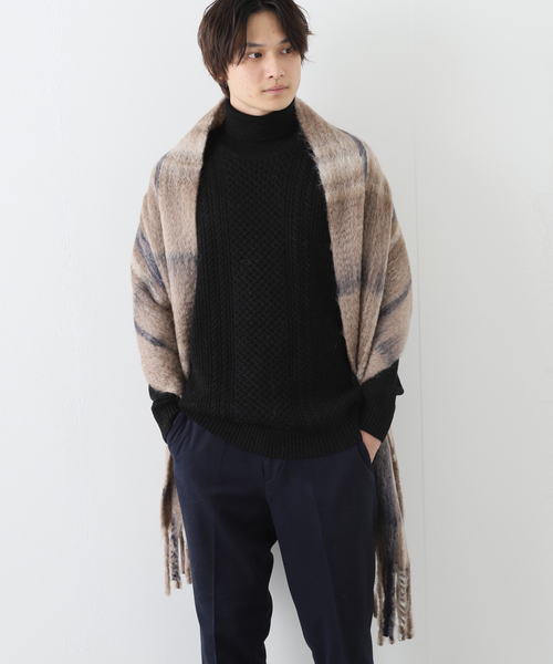 THROW（スロー）の「【THROW / スロー】Mohair Shaggy Big Check（マフラー・メンズ・ホワイト/ブラウン・FREE）」の9枚目の写真
