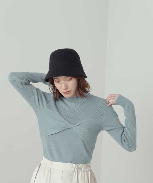 N.(N. Natural Beauty Basic)(エヌエヌナチュラルビューティーベーシック)の「◆ツイストデザインリブニット(ニット/セーター・レディース・オフホワイト/ブラック/グリーン・MEDIUM)」の15枚目の写真