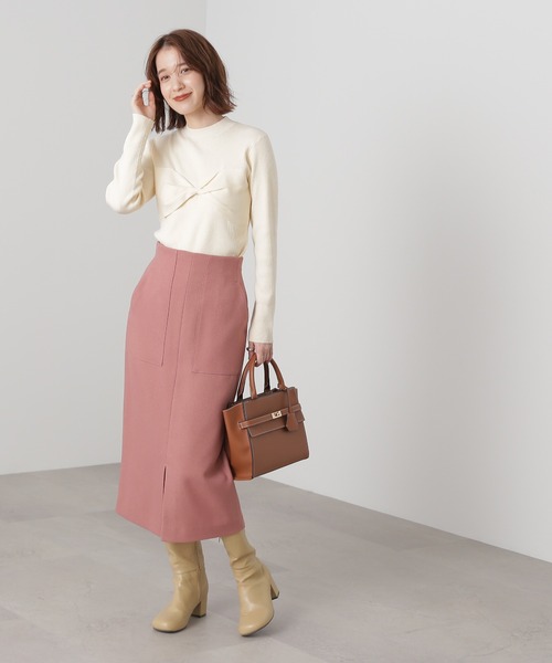 N.(N. Natural Beauty Basic)(エヌエヌナチュラルビューティーベーシック)の「◆ツイストデザインリブニット(ニット/セーター・レディース・オフホワイト/ブラック/グリーン・MEDIUM)」の4枚目の写真