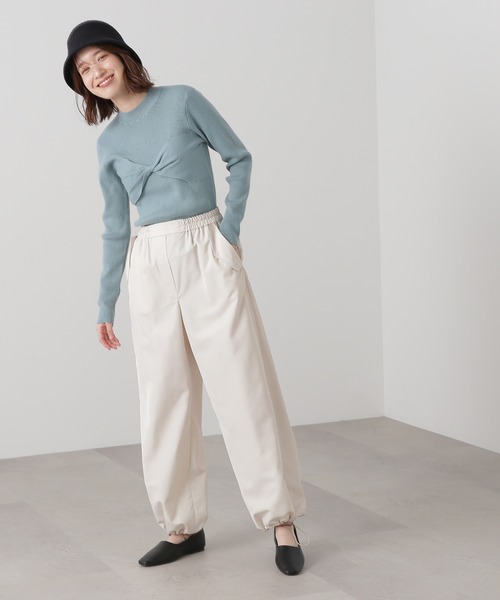 N.(N. Natural Beauty Basic)(エヌエヌナチュラルビューティーベーシック)の「◆ツイストデザインリブニット(ニット/セーター・レディース・オフホワイト/ブラック/グリーン・MEDIUM)」の6枚目の写真