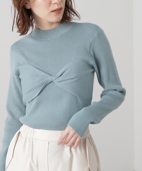 N.(N. Natural Beauty Basic)(エヌエヌナチュラルビューティーベーシック)の「◆ツイストデザインリブニット(ニット/セーター・レディース・オフホワイト/ブラック/グリーン・MEDIUM)」の5枚目の写真